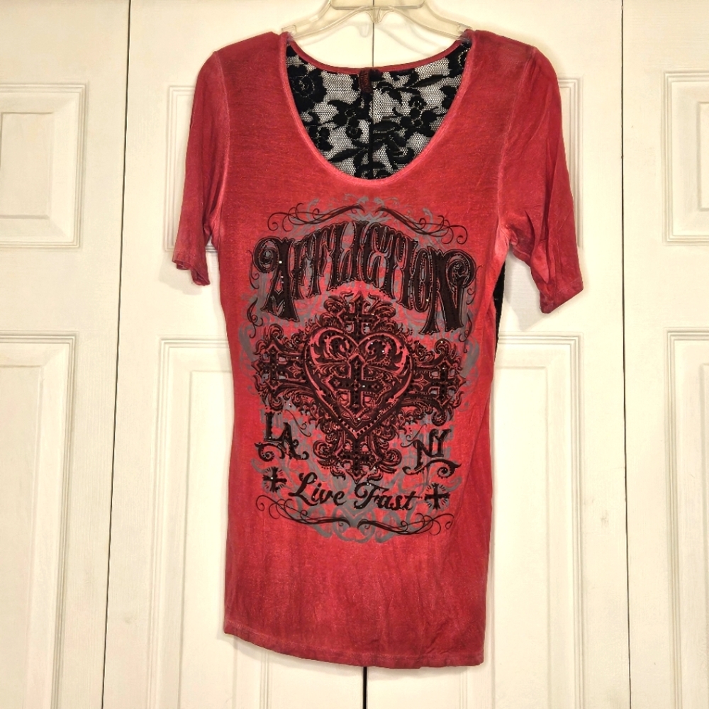 Affliction Women's Red Graphic Top